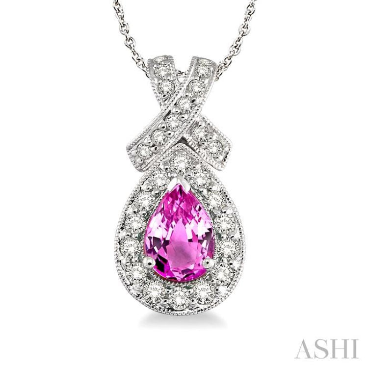 Pear Shape Gemstone & Halo Diamond Pendant