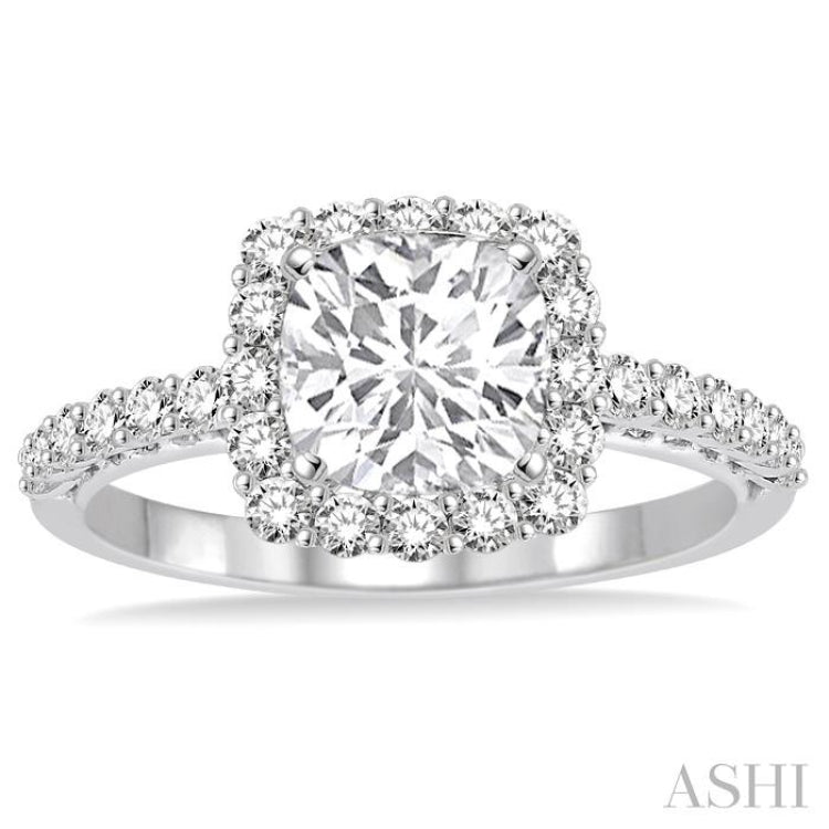 Cushion Shape Semi-Mount Halo Diamond Engagement Ring