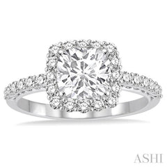 Cushion Shape Semi-Mount Halo Diamond Engagement Ring