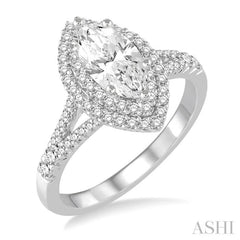 Marquise Shape Semi-Mount Halo Diamond Engagement Ring