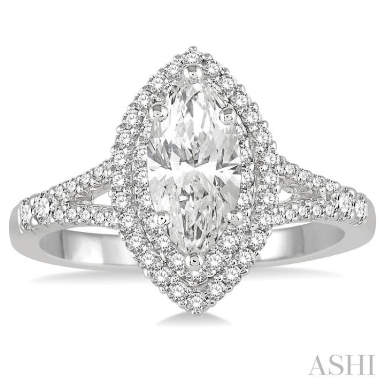 Marquise Shape Semi-Mount Halo Diamond Engagement Ring