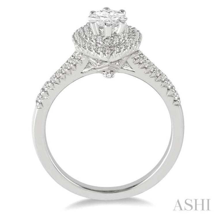 Marquise Shape Semi-Mount Halo Diamond Engagement Ring