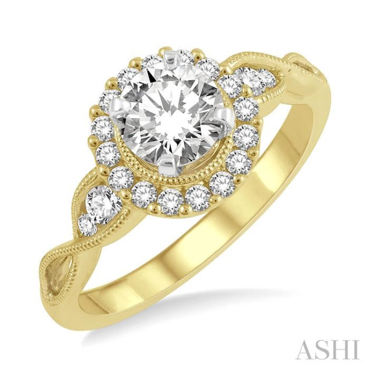 Round Shape Semi-Mount Halo Diamond Engagement Ring