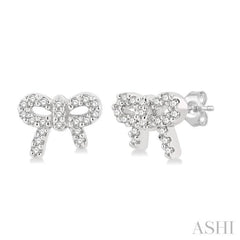 1/8 Ctw Bow Tie Round Cut Diamond Petite Fashion Earrings in 10K White Gold