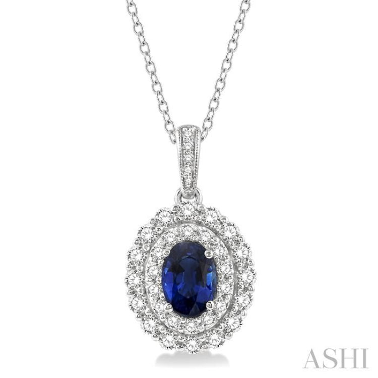 Oval Shape Gemstone & Halo Diamond Pendant