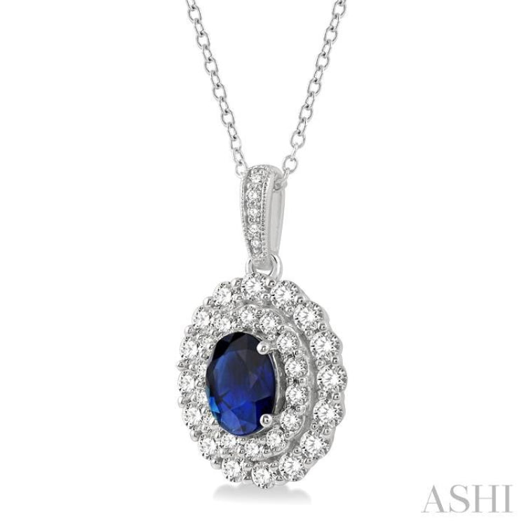 Oval Shape Gemstone & Halo Diamond Pendant