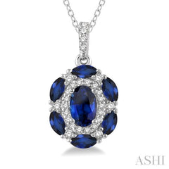 Oval Shape Gemstone & Halo Diamond Pendant