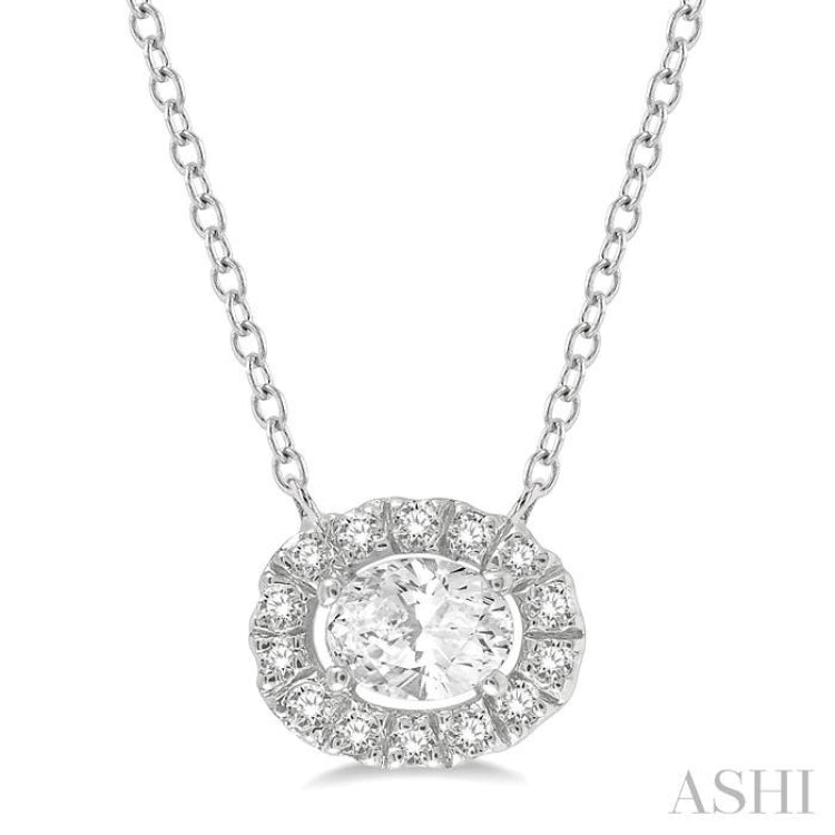 Oval Shape East-West Petite Halo Diamond Fashion Pendant