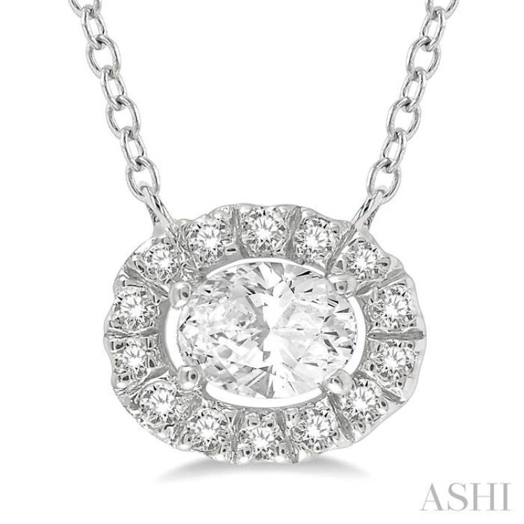 Oval Shape East-West Petite Halo Diamond Fashion Pendant