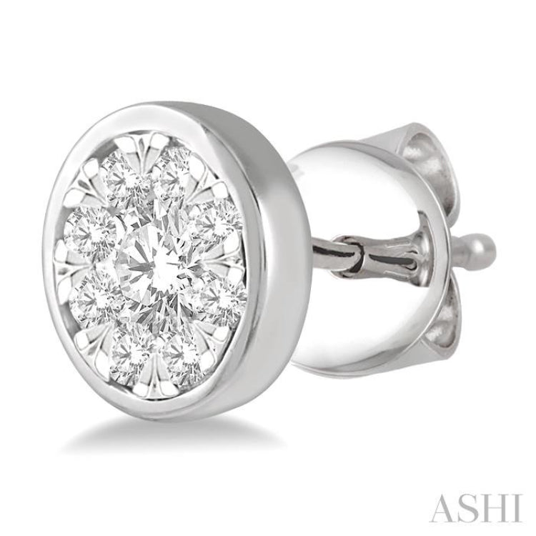 1/2 Ctw Lovebright Round Cut Diamond Bezel Stud Earrings in 14K White Gold