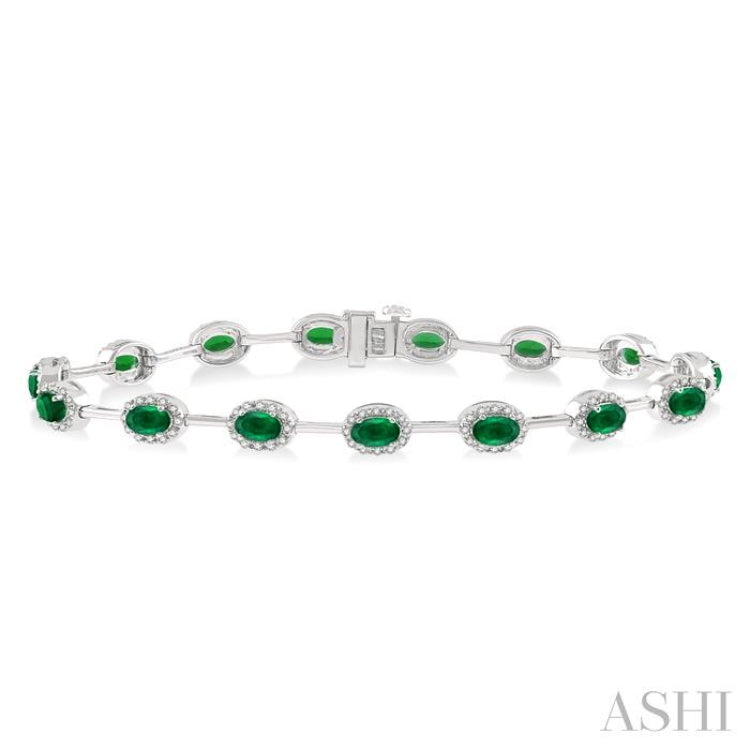 Oval Shape Gemstone & Halo Diamond Bracelet