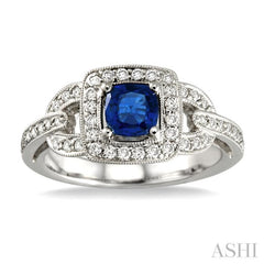 Cushion Shape Gemstone & Halo Diamond Ring