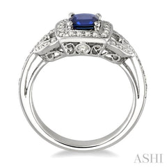 Cushion Shape Gemstone & Halo Diamond Ring