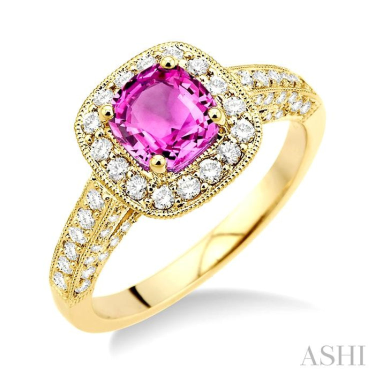 Cushion Shape Gemstone & Halo Diamond Ring