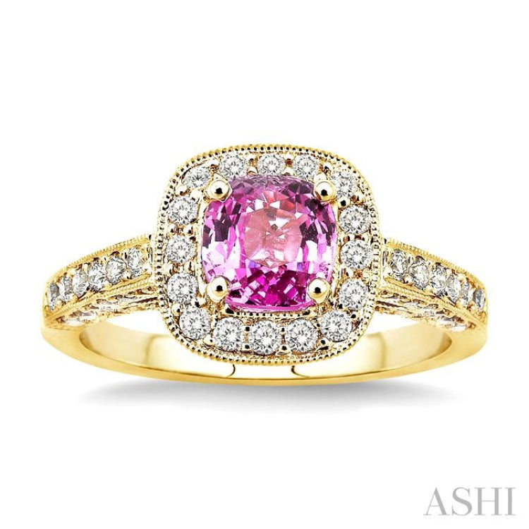 Cushion Shape Gemstone & Halo Diamond Ring