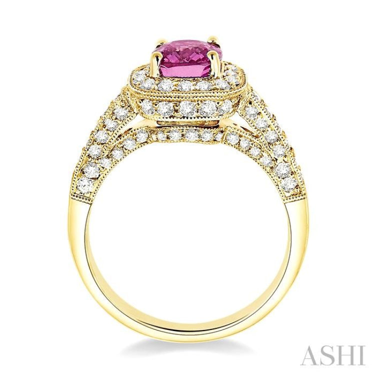 Cushion Shape Gemstone & Halo Diamond Ring