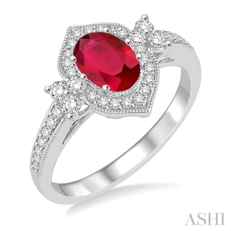 Oval Shape Gemstone & Halo Diamond Ring