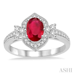 Oval Shape Gemstone & Halo Diamond Ring