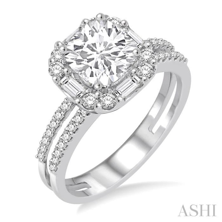 Cushion Shape Semi-Mount Halo Diamond Engagement Ring