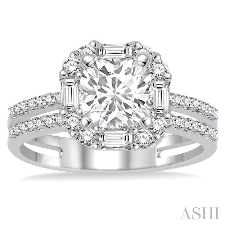 Cushion Shape Semi-Mount Halo Diamond Engagement Ring