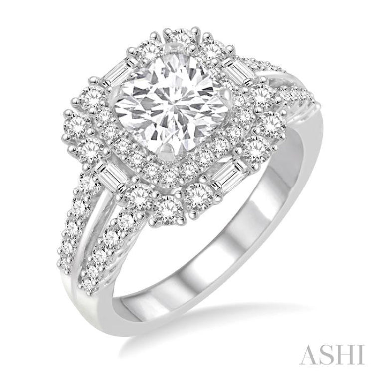 Cushion Shape Semi-Mount Halo Diamond Engagement Ring