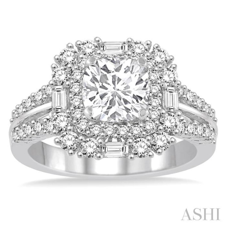 Cushion Shape Semi-Mount Halo Diamond Engagement Ring