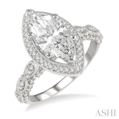 Marquise Shape Semi-Mount Halo Diamond Engagement Ring