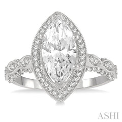 Marquise Shape Semi-Mount Halo Diamond Engagement Ring