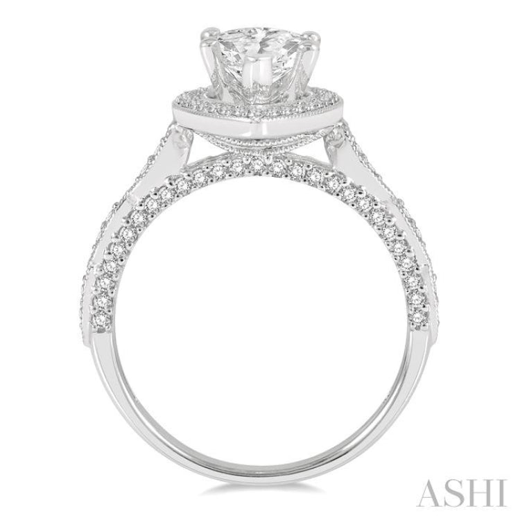 Marquise Shape Semi-Mount Halo Diamond Engagement Ring