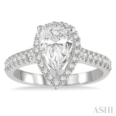 Pear Shape Semi-Mount Halo Diamond Engagement Ring