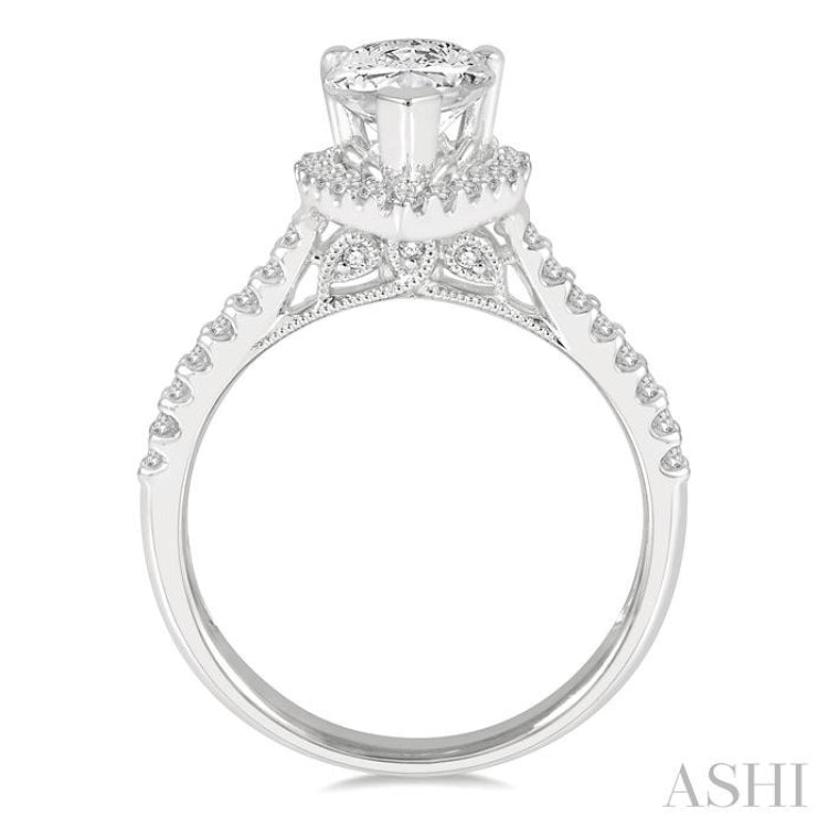 Pear Shape Semi-Mount Halo Diamond Engagement Ring