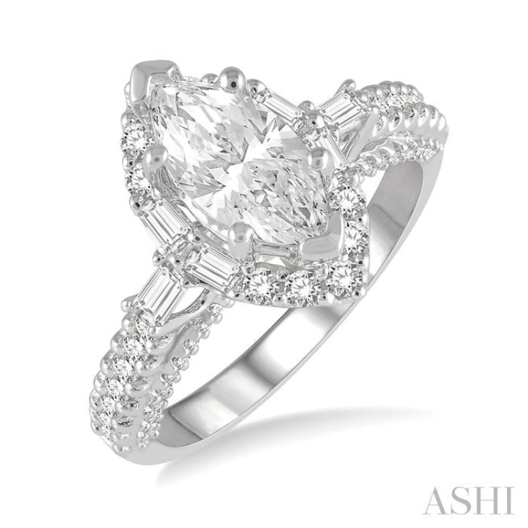 Marquise Shape Semi-Mount Halo Diamond Engagement Ring