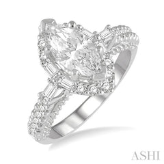 Marquise Shape Semi-Mount Halo Diamond Engagement Ring