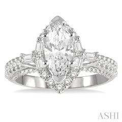 Marquise Shape Semi-Mount Halo Diamond Engagement Ring