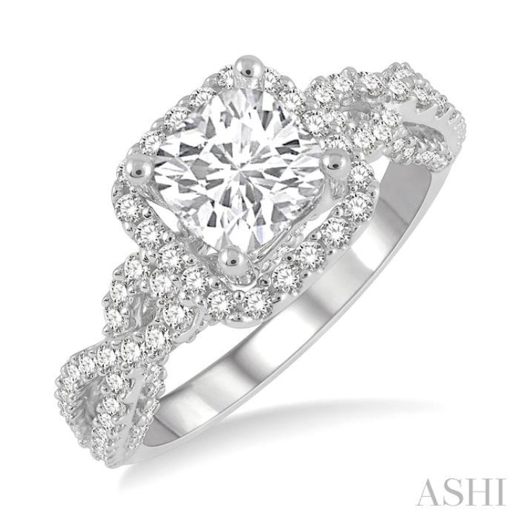 Cushion Shape Semi-Mount Halo Diamond Engagement Ring