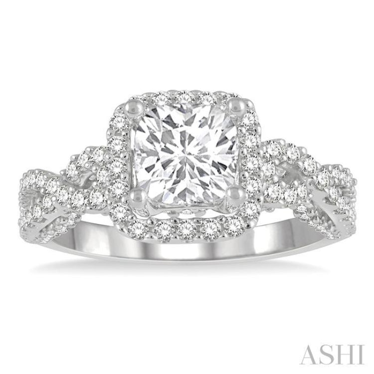 Cushion Shape Semi-Mount Halo Diamond Engagement Ring