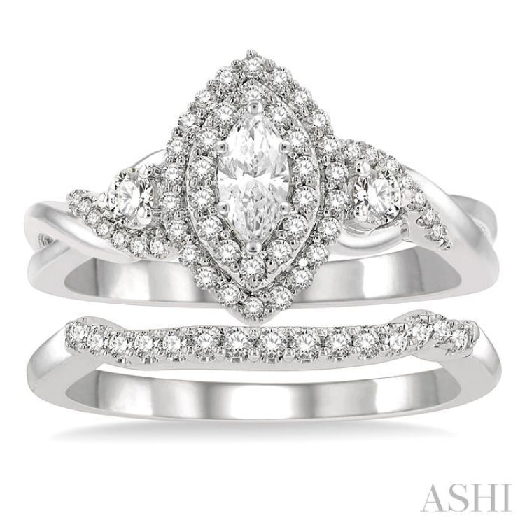 Marquise Shape Halo Diamond Wedding Set