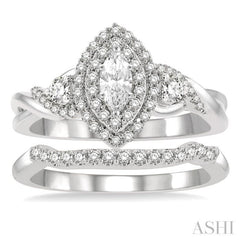 Marquise Shape Halo Diamond Wedding Set