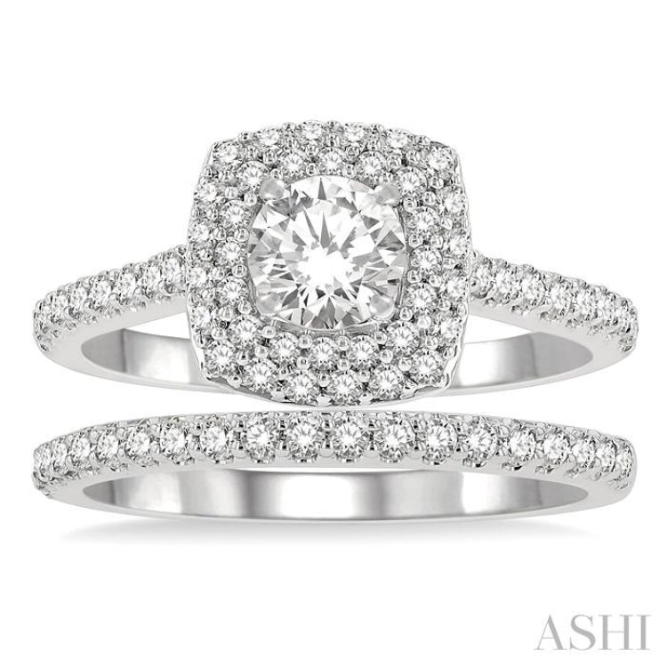 Round Shape Halo Diamond Wedding Set