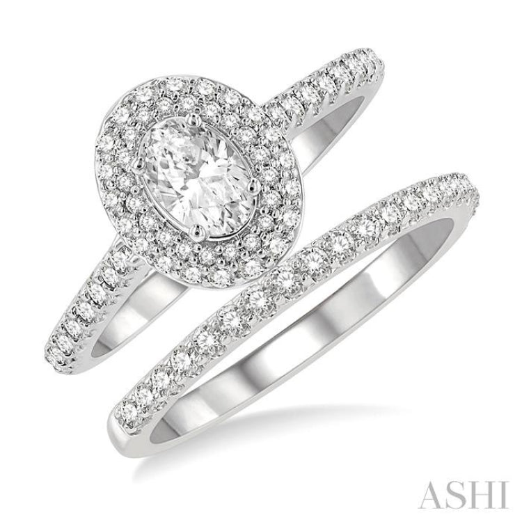 Oval Shape Halo Diamond Wedding Set