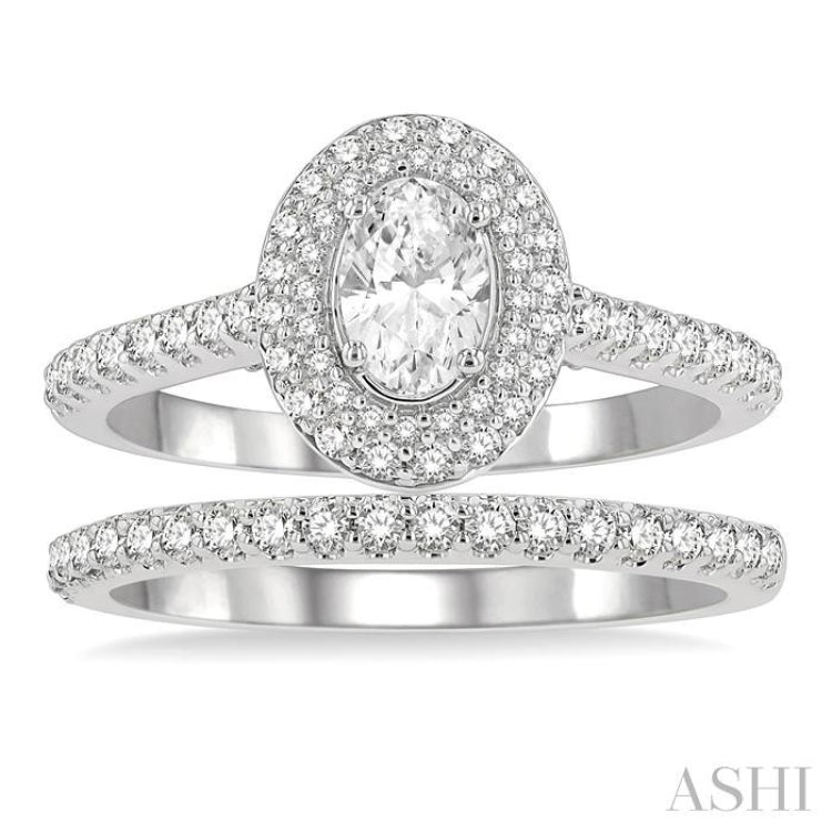 Oval Shape Halo Diamond Wedding Set