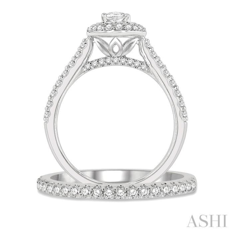 Oval Shape Halo Diamond Wedding Set