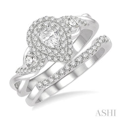 Pear Shape Halo Diamond Wedding Set