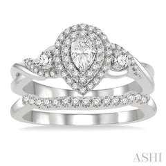 Pear Shape Halo Diamond Wedding Set