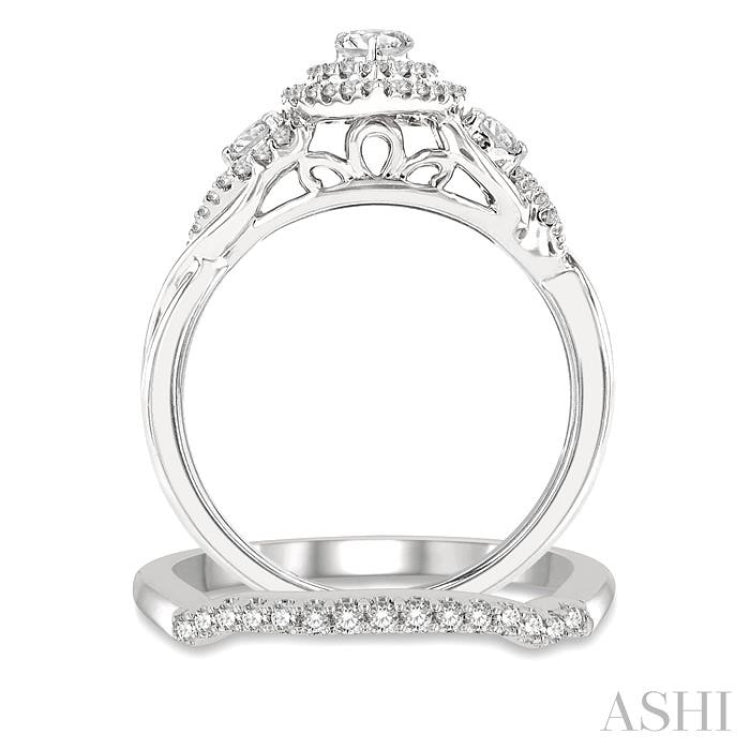 Pear Shape Halo Diamond Wedding Set