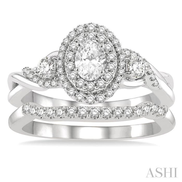 Oval Shape Halo Diamond Wedding Set