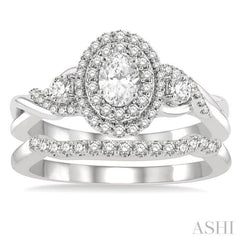 Oval Shape Halo Diamond Wedding Set