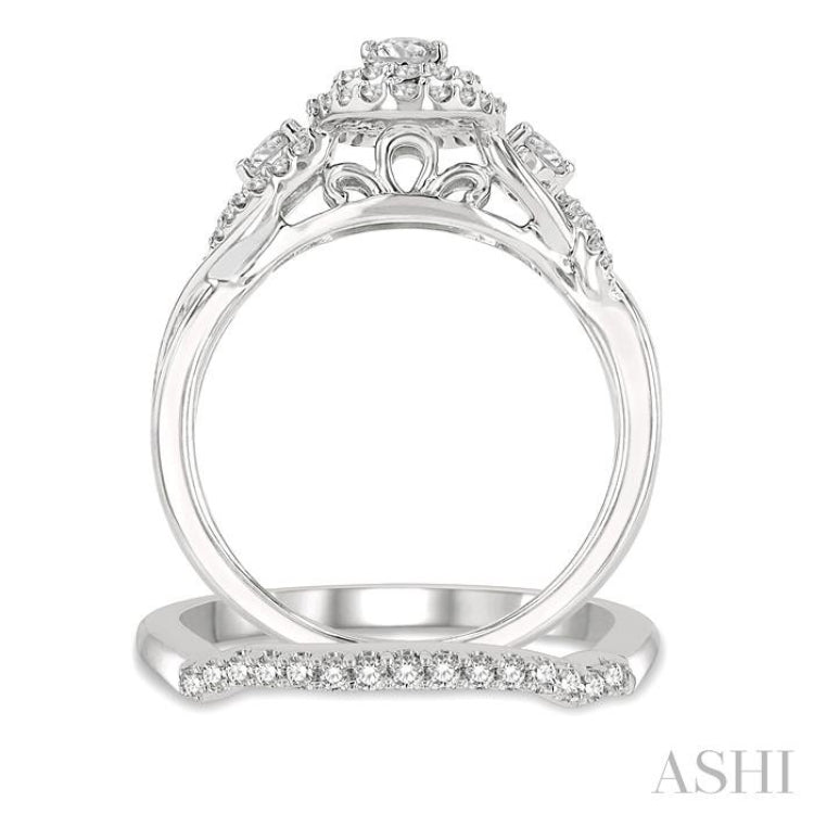 Oval Shape Halo Diamond Wedding Set