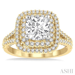 Cushion Shape Semi-Mount Halo Diamond Engagement Ring