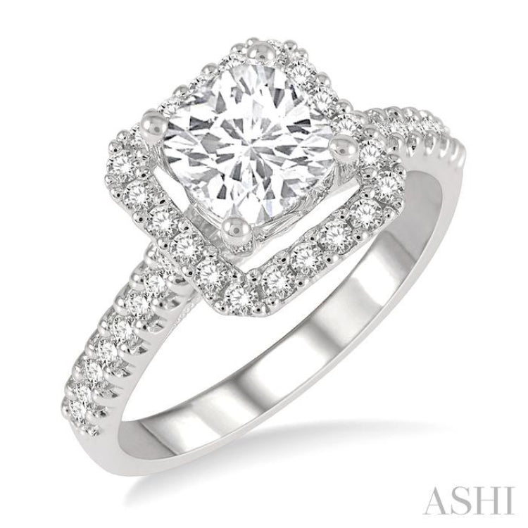 Cushion Shape Semi-Mount Halo Diamond Engagement Ring